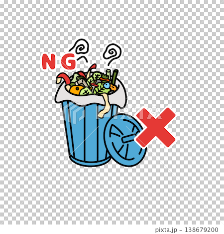 ゴミ箱のふたを閉める 衛生管理  NG イラスト 食中毒予防 138679200