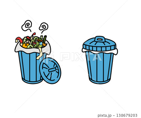 ゴミ箱のふたを閉める 衛生管理 OK NG 比較 イラスト 食中毒予防 138679203
