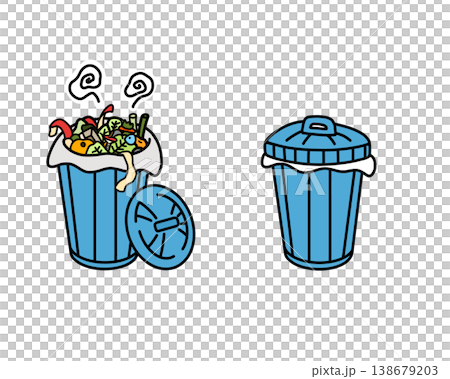 ゴミ箱のふたを閉める 衛生管理 OK NG 比較 イラスト 食中毒予防 138679203