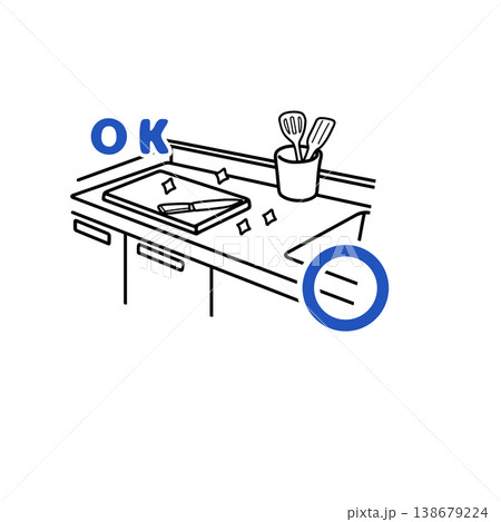 調理台の清掃 OK 衛生管理  食中毒予防 イラスト 138679224