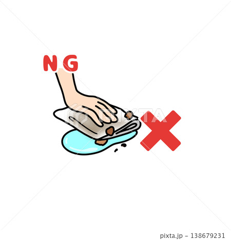 汚れた布巾の使い回し NG 衛生管理 イラスト 比較 138679231