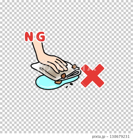 汚れた布巾の使い回し NG 衛生管理 イラスト 比較 138679231