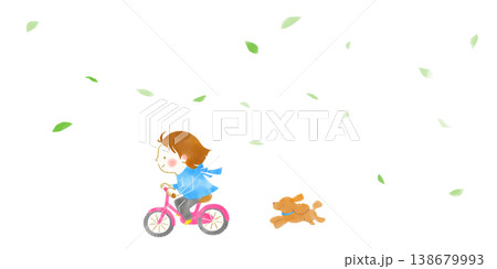 自転車に乗る女の子と犬 自転車に乗る女の子と犬 138679993