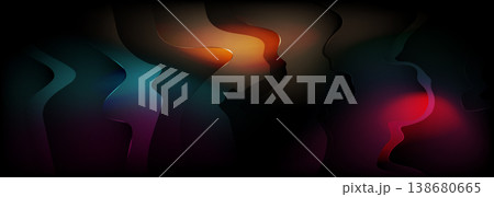 Black wide background with abstract shapes and many-coloured blurred gradient 138680665