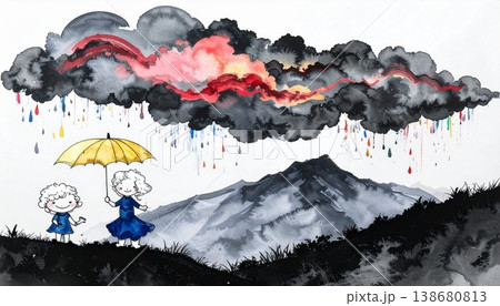 composite image of couple holding umbrella 138680813