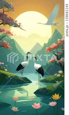 the scene with birds flying the scene with birds flying 138681149