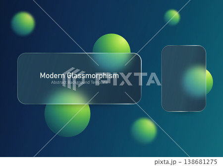 Dark glassmorphism banner template with green gradient spheres and floating card panel Dark glassmorphism banner template with green gradient spheres and floating card panel 138681275