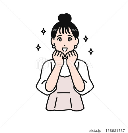 わくわくするまとめ髪の若い女性のシンプルなベクターイラスト素材 138681587