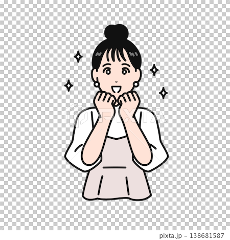 わくわくするまとめ髪の若い女性のシンプルなベクターイラスト素材 138681587