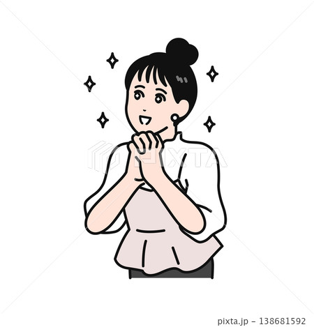 期待に目を輝かせるまとめ髪の若い女性のシンプルなベクターイラスト素材 期待に目を輝かせるまとめ髪の若い女性のシンプルなベクターイラスト素材 138681592