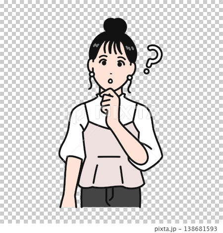 疑問符を浮かべて首を傾げるまとめ髪の若い女性のシンプルなベクターイラスト素材 138681593