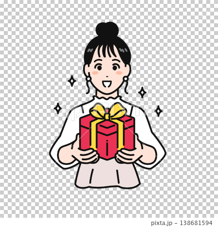 プレゼントを貰うまとめ髪の若い女性のシンプルなベクターイラスト素材 138681594