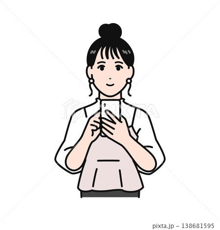 スマホを見るまとめ髪の若い女性のシンプルなベクターイラスト素材 スマホを見るまとめ髪の若い女性のシンプルなベクターイラスト素材 138681595