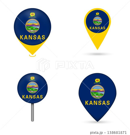 Kansas State Flag Map Pin Icons Set Collection Kansas State Flag Map Pin Icons Set Collection 138681871