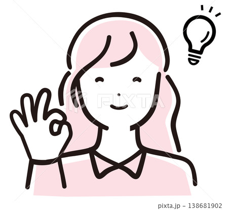 ひらめき・OKサインをするママのシンプル線画イラスト 138681902