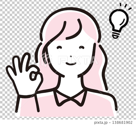 ひらめき・OKサインをするママのシンプル線画イラスト 138681902