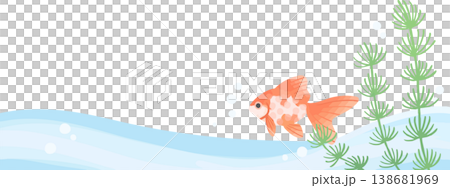 金魚和水生植物在水中,底部裝飾邊框,透明背景向量圖 | 日式風格設計素材,適用於頁腳和橫幅 金魚和水生植物在水中,底部裝飾邊框,透明背景向量圖 | 日式風格設計素材,適用於頁腳和橫幅 138681969