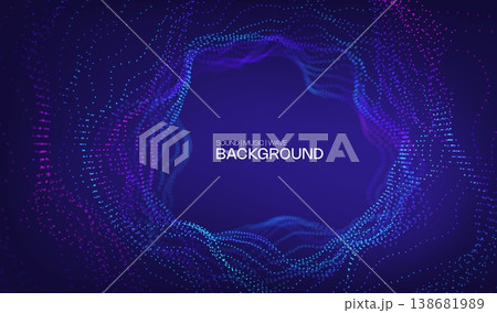 Abstract music digital design background with circle wave sound for audio concept. Neon light equalizer technology for beat flow radio. Voice blue color spiral pattern effect. 138681989