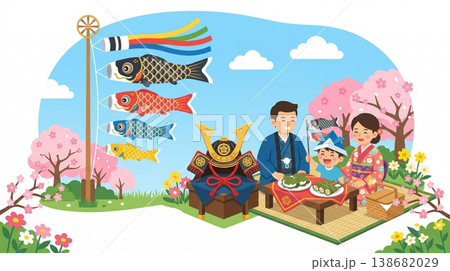 こどもの日・鯉のぼり・端午の節句フラットイラスト 138682029