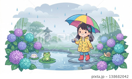梅雨・紫陽花・雨の季節かわいいイラスト 梅雨・紫陽花・雨の季節かわいいイラスト 138682042
