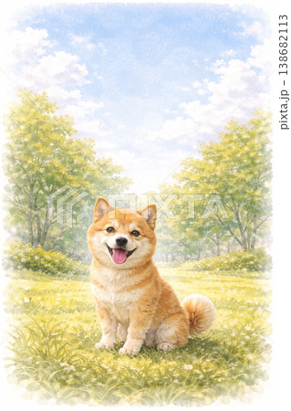 犬シリーズ：下部配置の広々とした余白背景 138682113