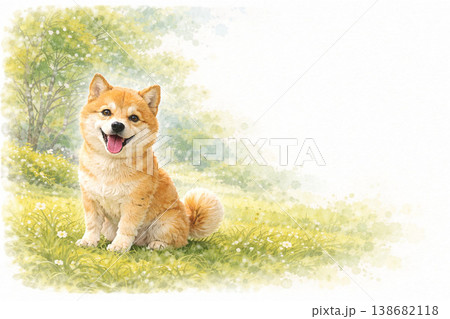 犬シリーズ：横長配置の完全余白背景素材 138682118