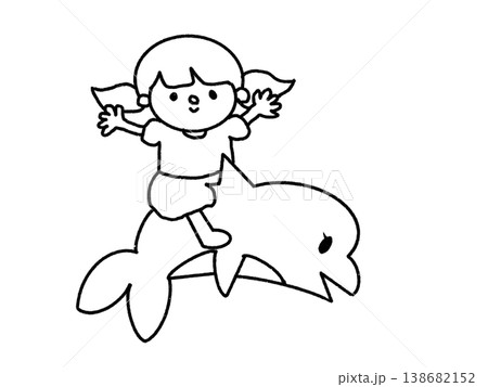 イルカに乗って、波に乗って、夏休みを満喫しているツインテールの女の子 イルカに乗って、波に乗って、夏休みを満喫しているツインテールの女の子 138682152
