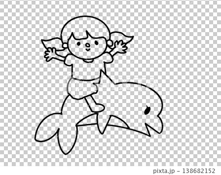 イルカに乗って、波に乗って、夏休みを満喫しているツインテールの女の子 イルカに乗って、波に乗って、夏休みを満喫しているツインテールの女の子 138682152
