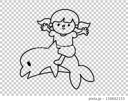 イルカに乗って夏を楽しむツインテールの女の子 イルカに乗って夏を楽しむツインテールの女の子 138682153