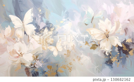 watercolor painting of leaf and flowers pattern 138682162