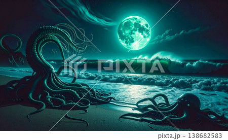 underwater scene with jellyfish and fantasy mermaid underwater scene with jellyfish and fantasy mermaid 138682583