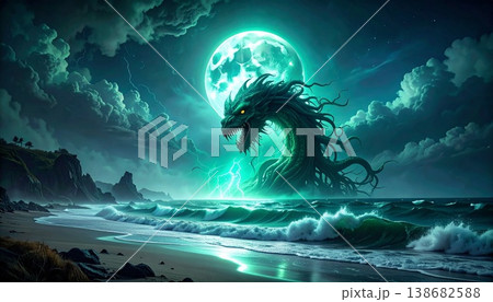 fantasy landscape with a horse fantasy landscape with a horse 138682588