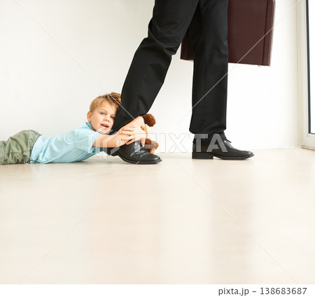 Man, home or child to stop to work, autism or fear with anxiety, support or care. Businessman, kid or mental health on floor with father late, professional career or headache in depression or stress Man, home or child to stop to work, autism or fear with anxiety, support or care. Businessman, kid or mental health on floor with father late, professional career or headache in depression or stress 138683687