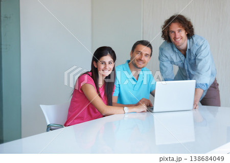 Office laptop, group portrait or team cooperation, collaboration and happiness for SEO data, digital or web design. Project, computer or people teamwork, planning or smile for webdesign development Office laptop, group portrait or team cooperation, collaboration and happiness for SEO data, digital or web design. Project, computer or people teamwork, planning or smile for webdesign development 138684049