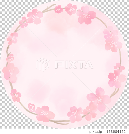 Watercolor-style circular frame of cherry blossom petals Watercolor-style circular frame of cherry blossom petals 138684122