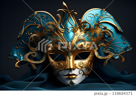 Brazilian Carnival People celebrating party with samba dancers in Venetian Mask, Circus-Ai Generated 138684371