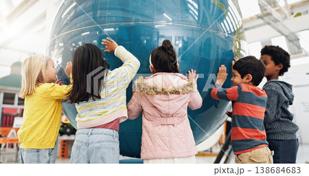 Children, world map and geography for learning, earth and school classroom. Kindergarten, students and happiness for innovation, planet and science for future, child development and stem education Children, world map and geography for learning, earth and school classroom. Kindergarten, students and happiness for innovation, planet and science for future, child development and stem education 138684683