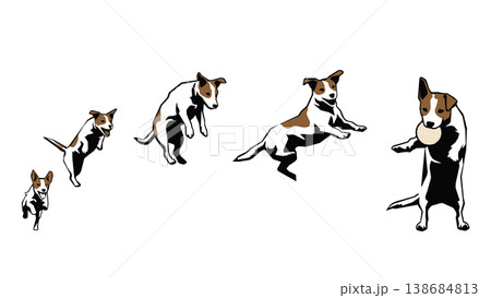 ボールをキャッチする犬のジャンプ連続モーション（ステンシル風ベクター） 138684813