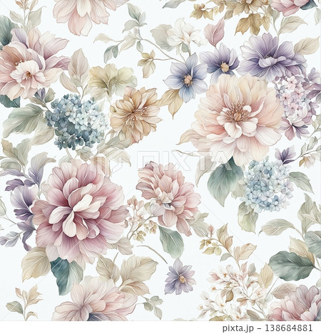 Collection of elegant soft focus watercolor floral and foliage seamless patterns 138684881