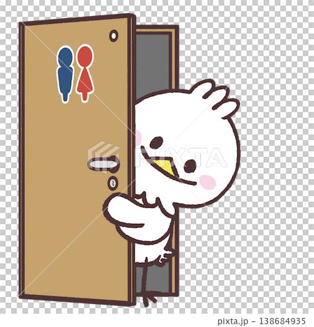 An illustration of a white bird peeking out from a toilet door. An illustration of a white bird peeking out from a toilet door. 138684935