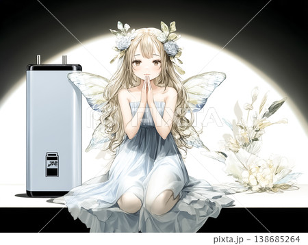 充電をお願いするバッテリーの妖精｜テクノフェアリーイラスト 138685264