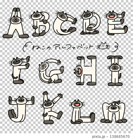 アルファベットを人文字で表現しているシャム猫A〜M 138685670