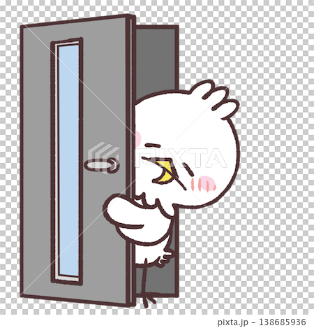 An illustration of a white bird with a red face peeking out from behind a door. An illustration of a white bird with a red face peeking out from behind a door. 138685936