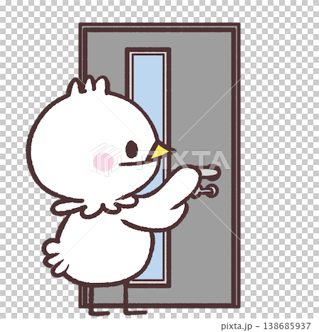An illustration of a white bird locking up a door. 138685937