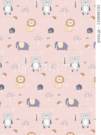 Collection of cute kawaii puppy and baby animal nursery illustrations and patterns 138686192
