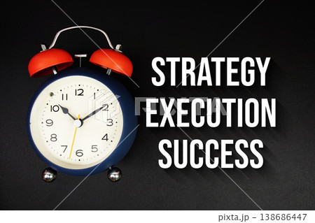 Strategy Execution Success text with alarm clock on black background Strategy Execution Success text with alarm clock on black background 138686447
