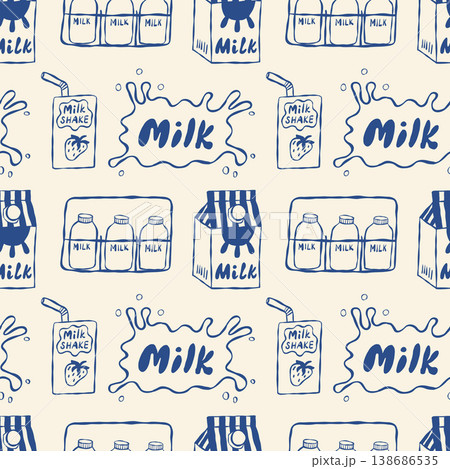 Milk bottles and cartons in blue ink Milk bottles and cartons in blue ink 138686535