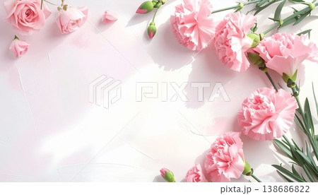 母の日の優しい花背景｜カーネーションとバラのパステルカラー素材 138686822