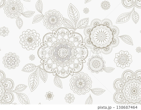 Collection of elegant traditional Chinese ink wash floral and landscape seamless patterns 138687464