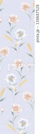 Collection of elegant traditional Chinese ink wash floral and landscape seamless patterns 138687528